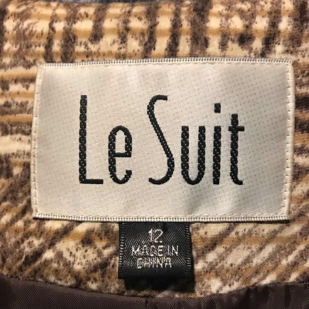 Le Suit Skirt Suit Women's Size 12 Cream & Brown 2-Piece Set Blazer & Skirt - Picture 6 of 10